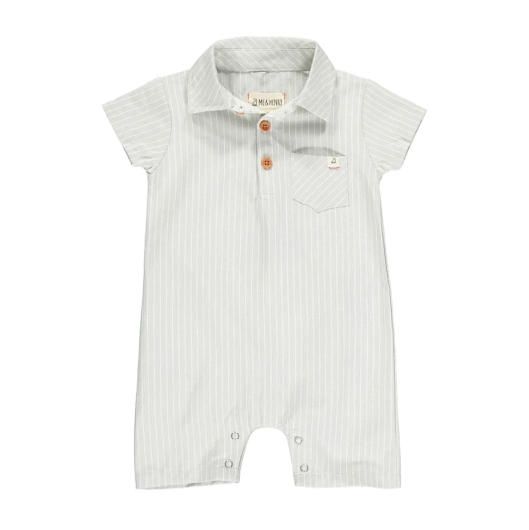 Sandy Polo Romper - Grey/White Stripe by Me & Henry