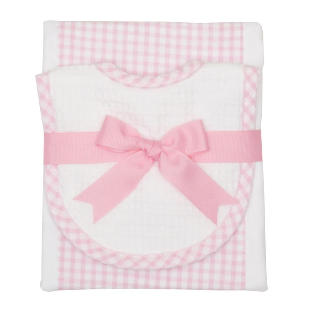 Pink Check Drooler Bib & Burp Set