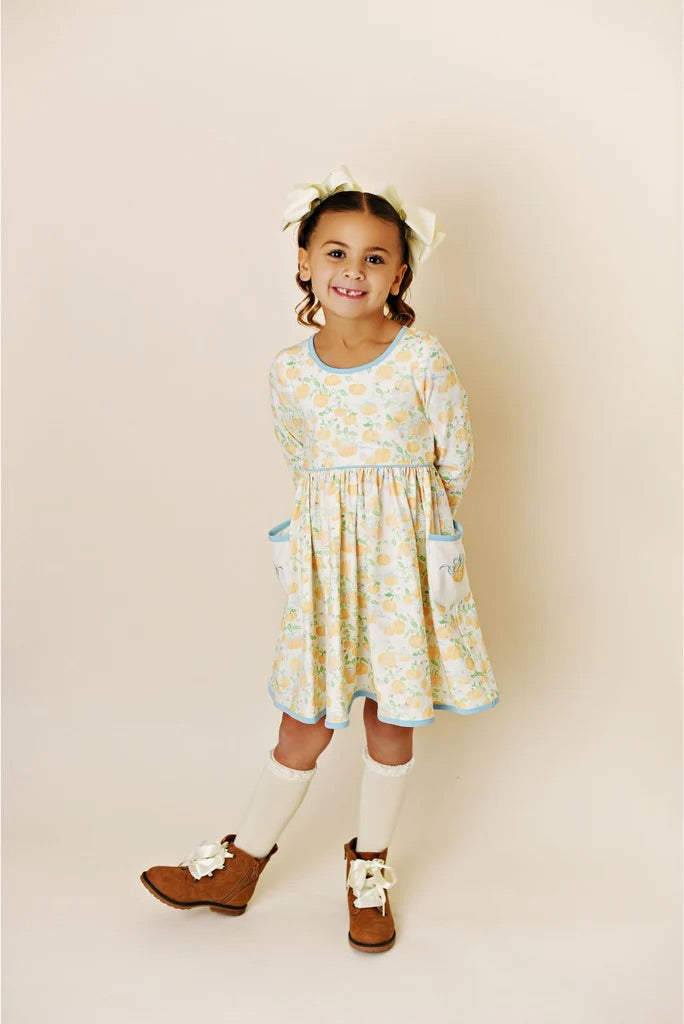 Swoon Baby Fall Bow Pumpkin Embroidery Pocket Dress