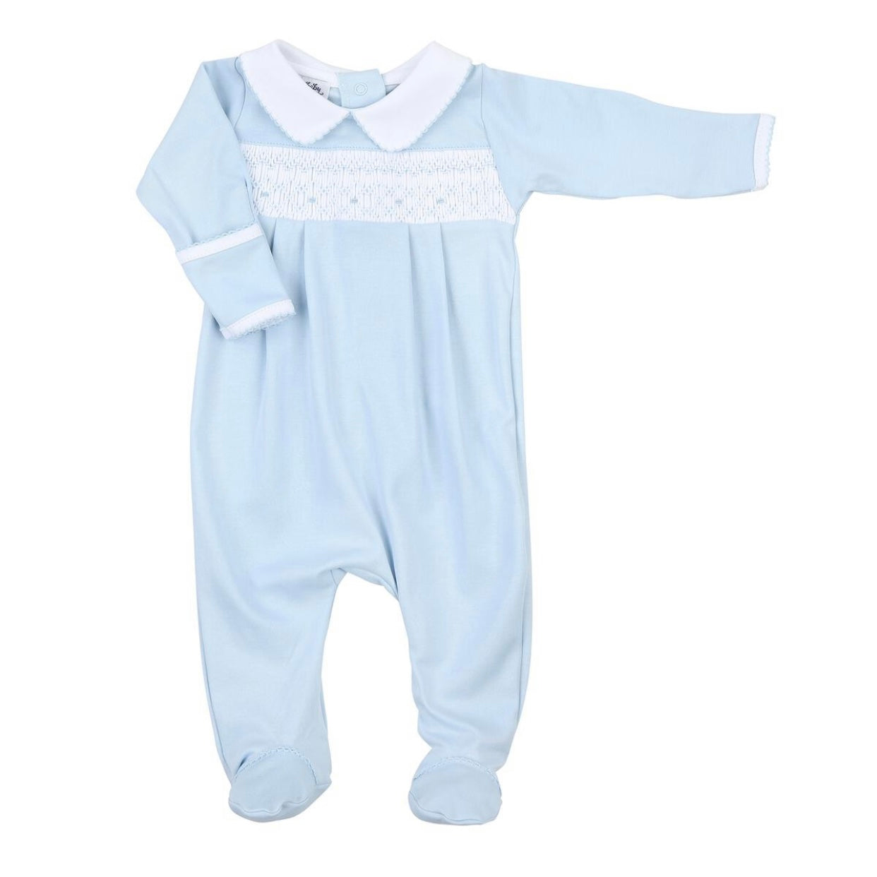 Sophia and Oliver Blue Smocked Collared Boy Footie