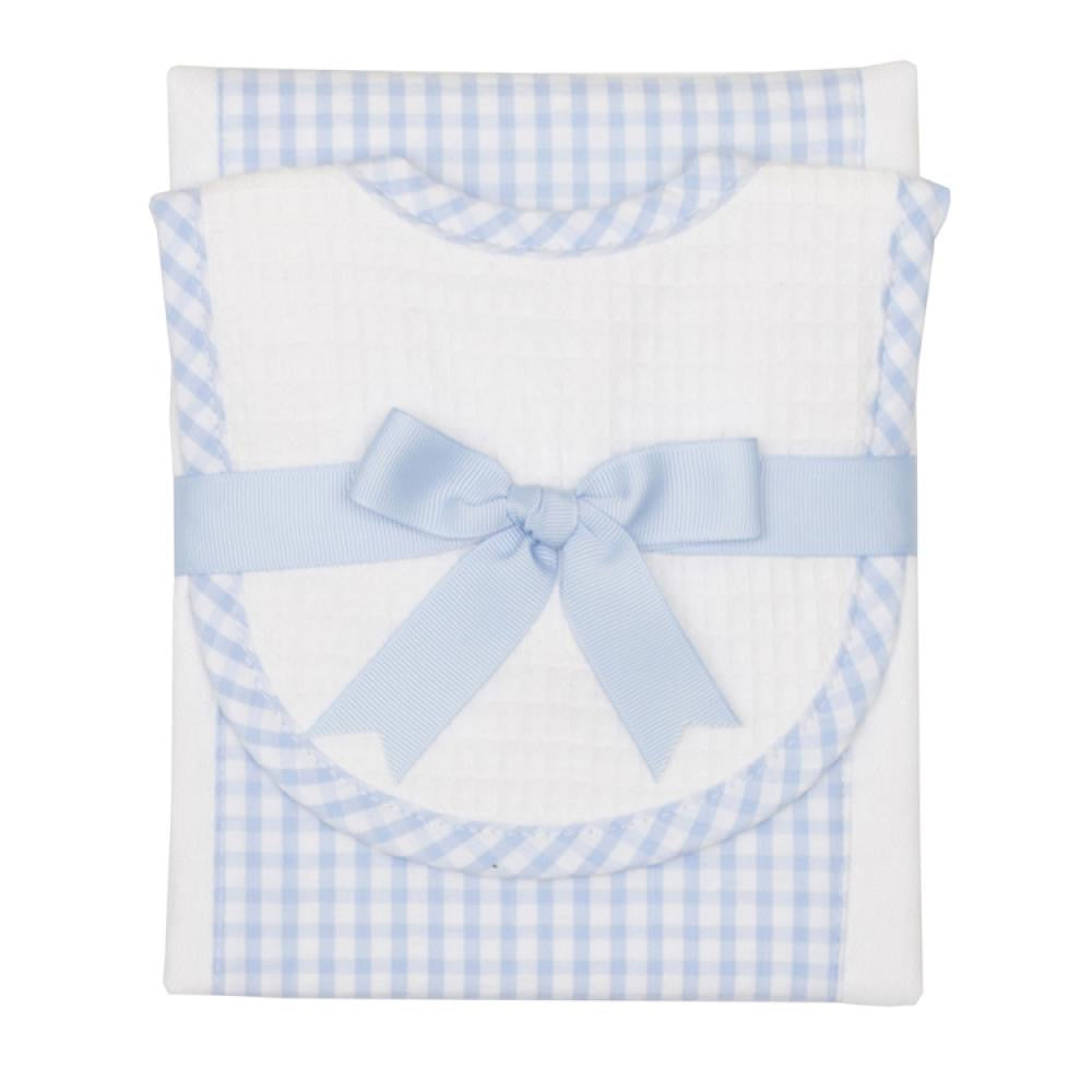 Blue Check Drooler Bib & Burp Set