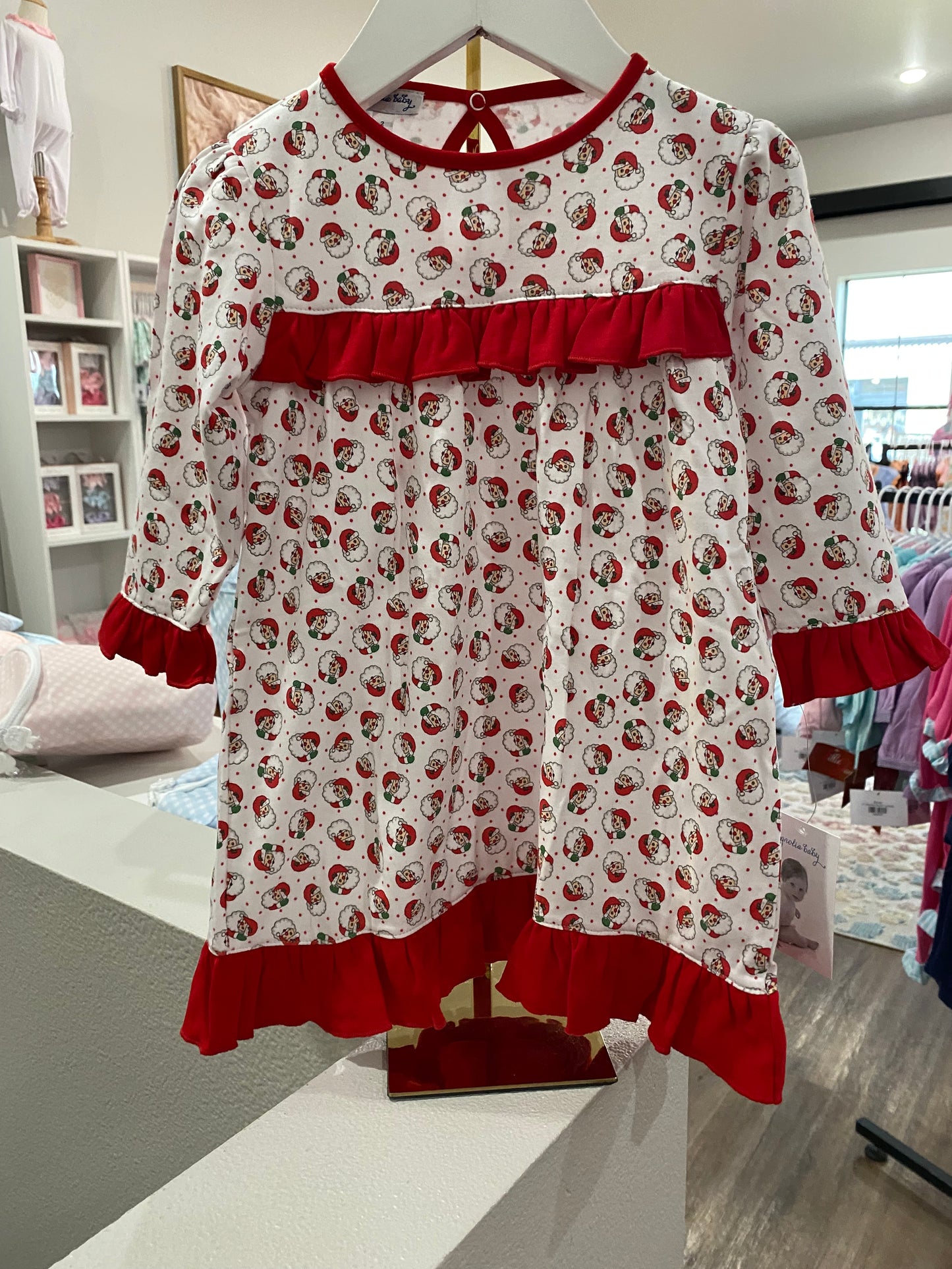 Magnolia Baby Winking Santa Applique Ruffle L/S Dress
