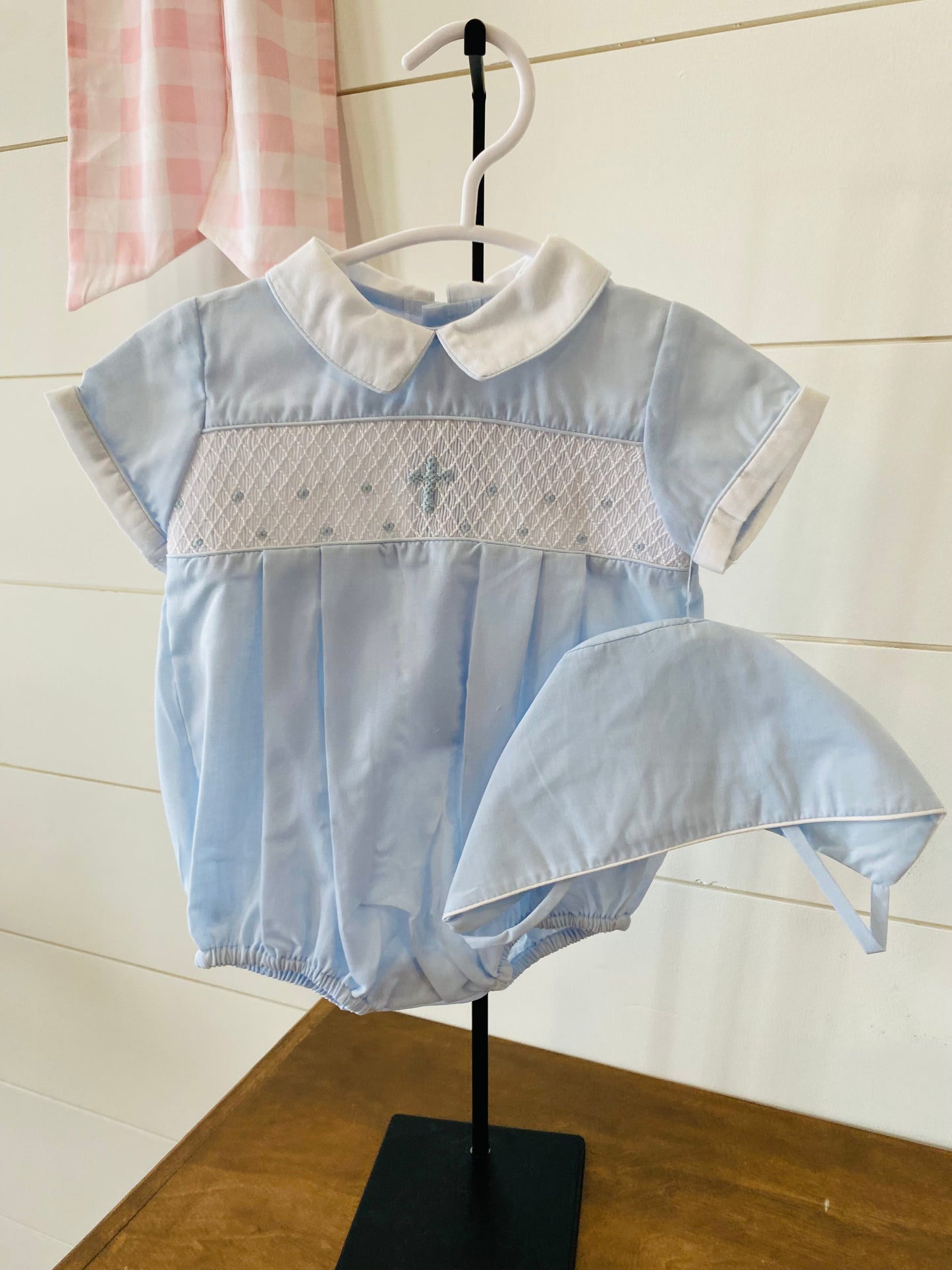 Hand Smocked Blue Cross Romper