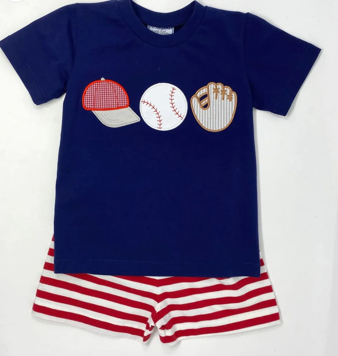 Three Sisters Baseball Appliqué Boys Short Set