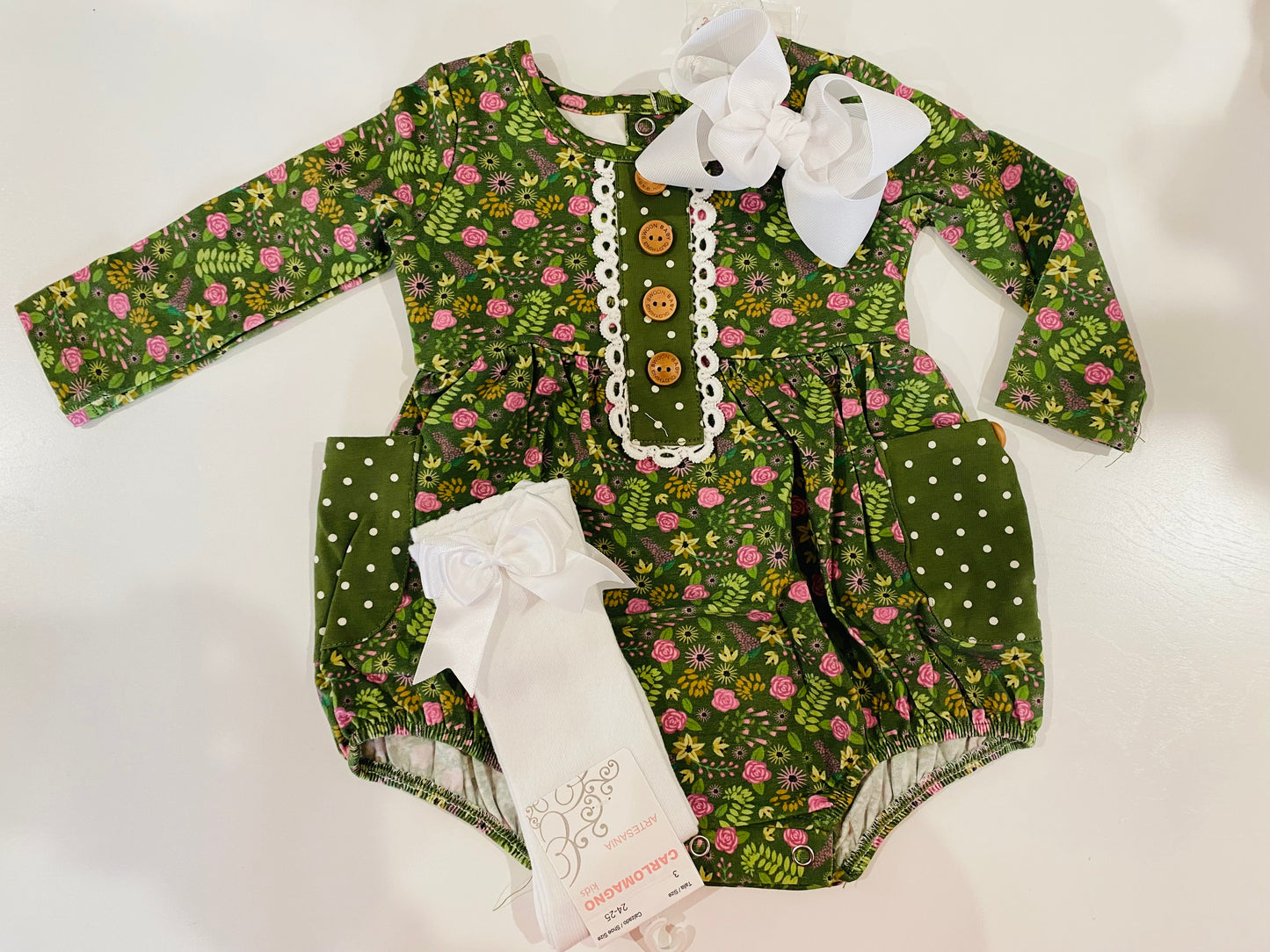 Swoon Baby Olive Ditsy Floral Petal Pocket Bubble