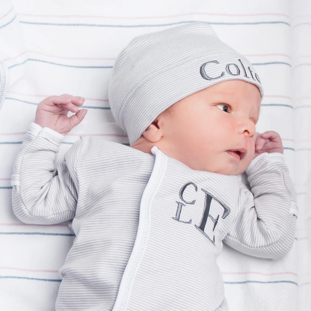 Mini Stripe Silver Footie and Hat