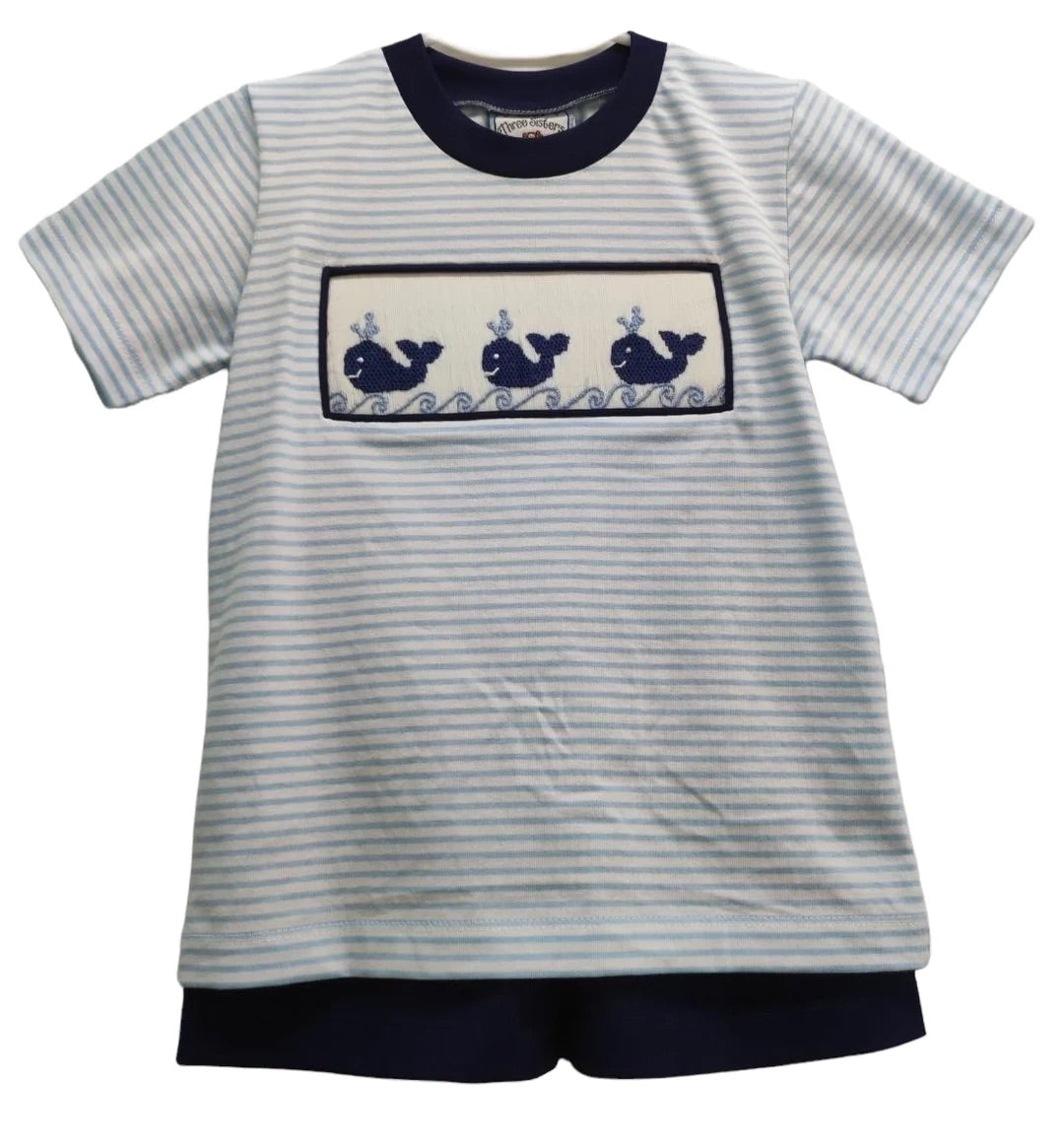 WHALES SMOCKED BOYS SHORT SET