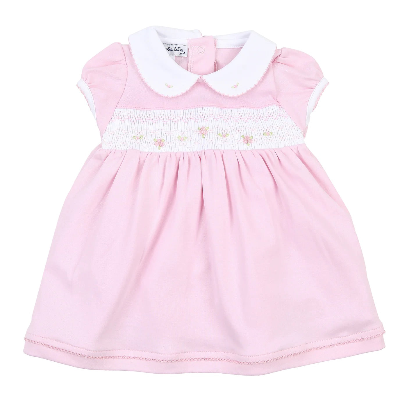 Sophia and Oliver Pink Smocked Collared S/S Girl Bubble