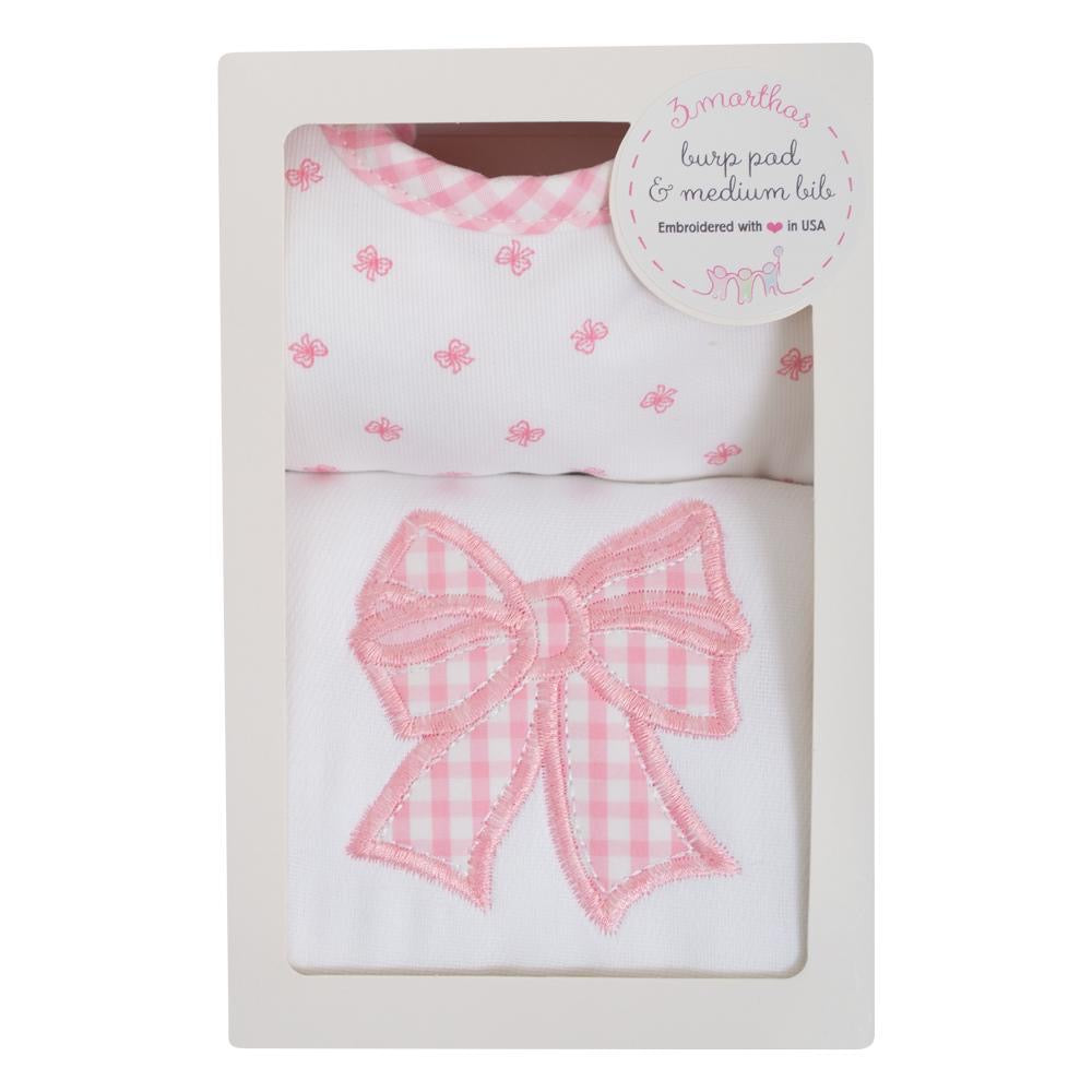 Pink Bow Medium Bib & Burp Box Set