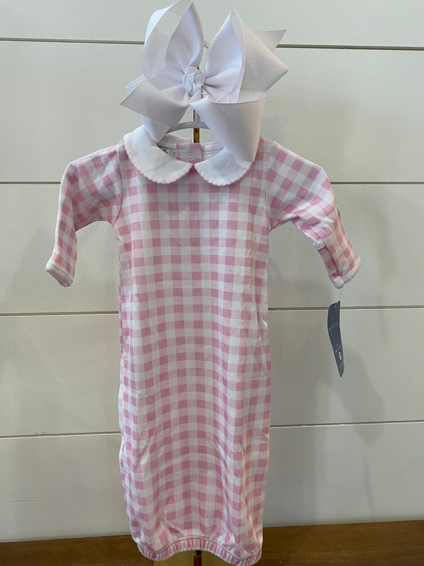 Baby Checks Pink Collared Gown
