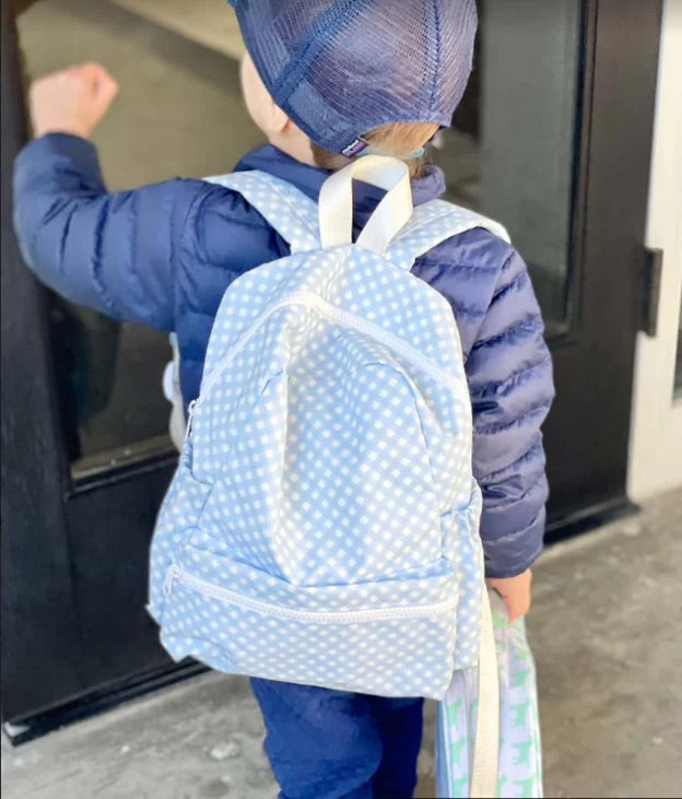 Apple of my Isla- Small Blue Gingham Backpack