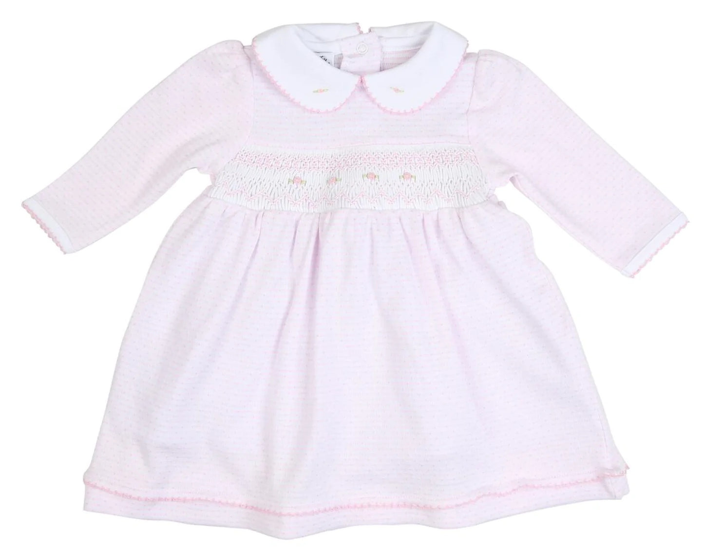 Delaney and Dillon Pink Smocked Collared along a sleeve Dress set