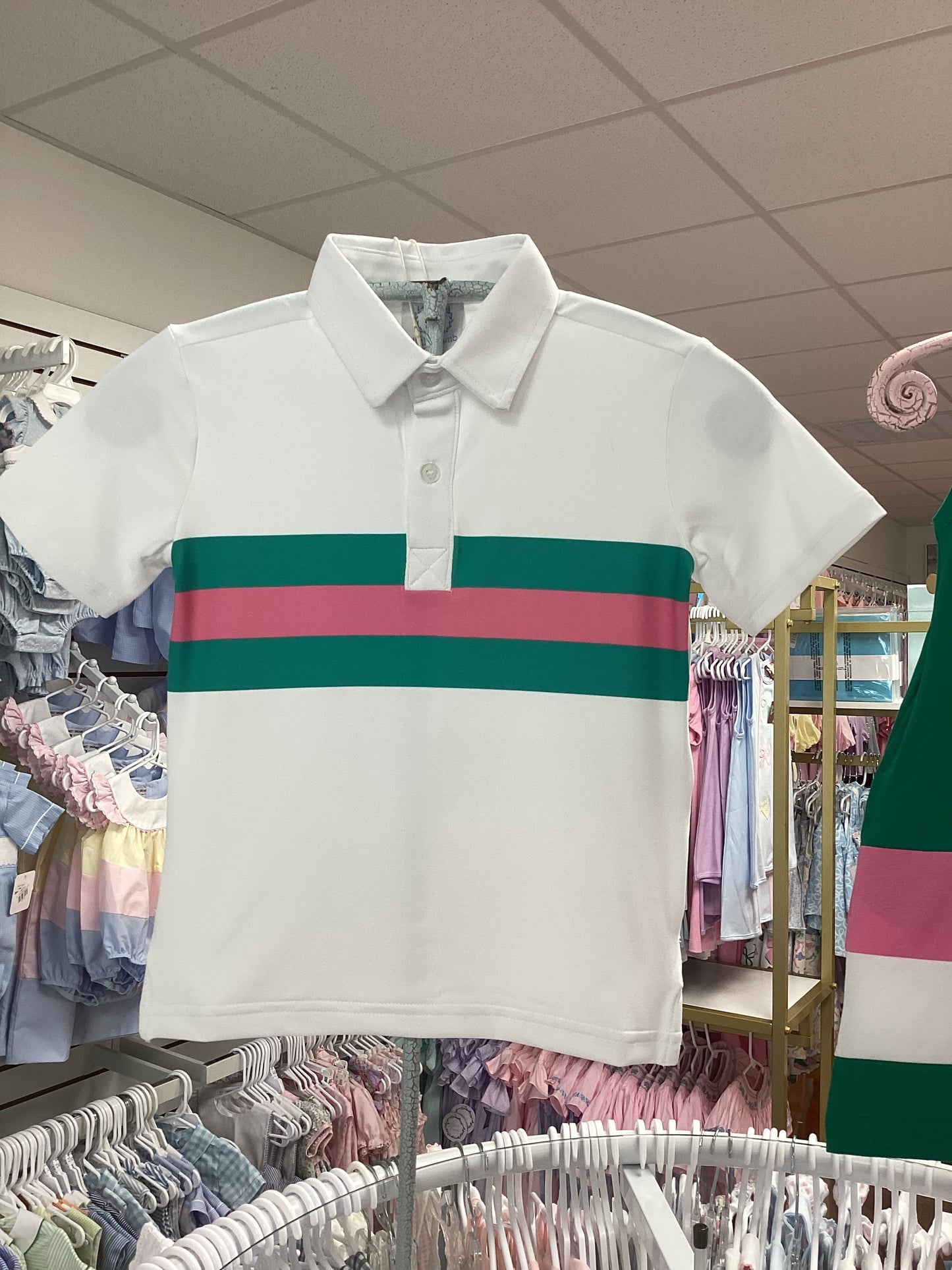 Little Lamb & Co boys Green and Pink polo