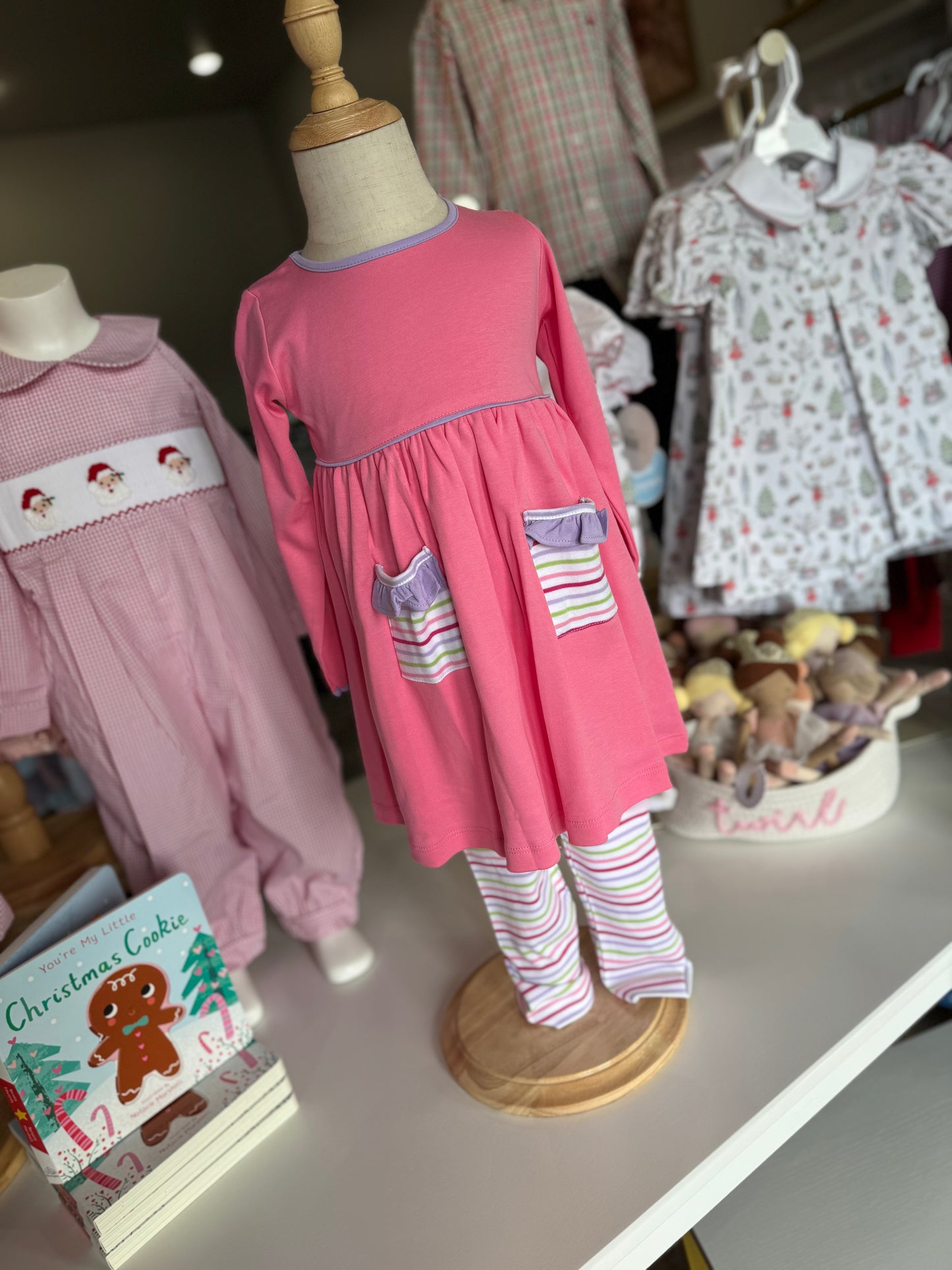 Pink Popover Dress w/leggings Squiggles