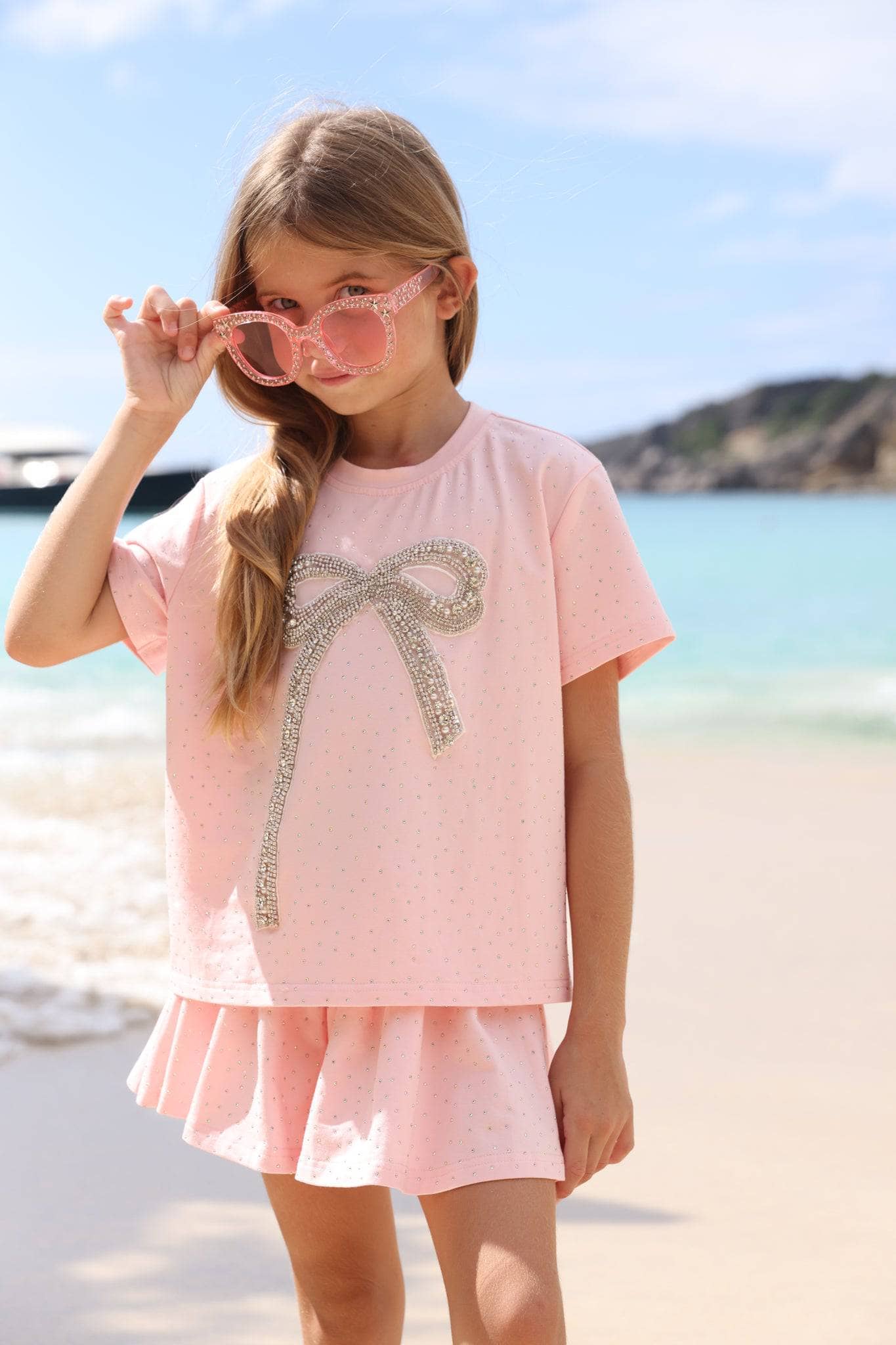 PINK CRYSTAL BOW SHORT SET- LB
