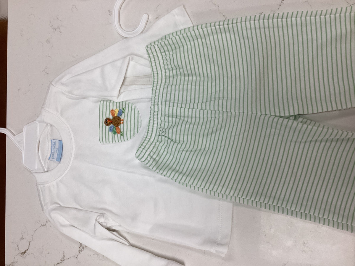 Petit Bebe Green Striped Turkey Set