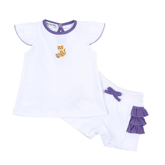 TIGER FOOTBALL FLUTTERS SHORT SET - PURPLE/GOLD