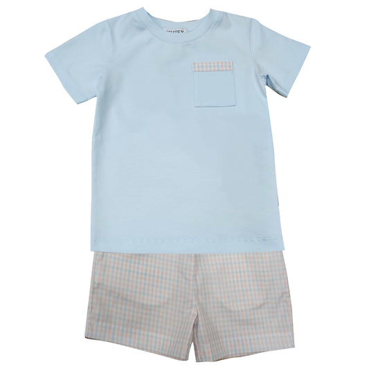 Blue Plaid Boys Short Set Ishtex