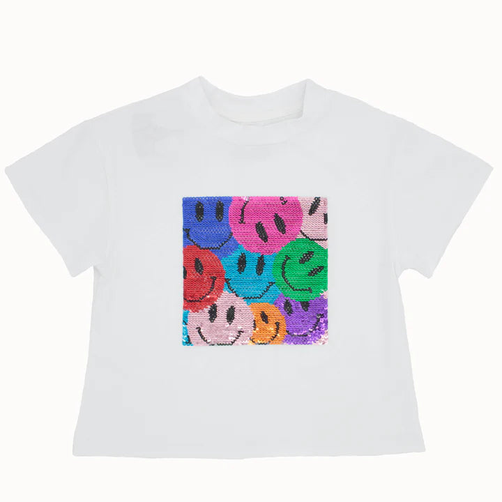 Sequin Rainbow Smiley Boxy Tee