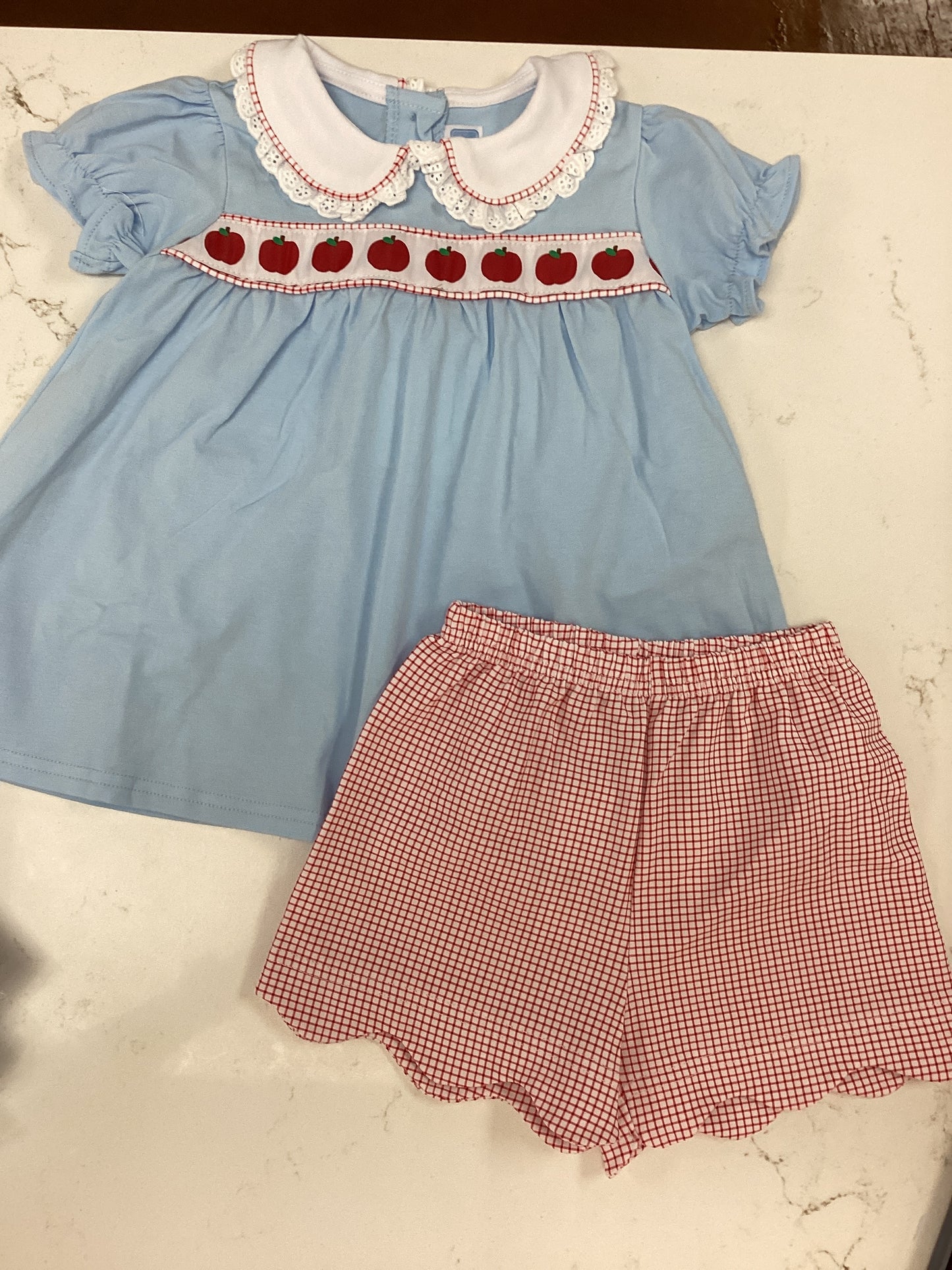 TS Blue Apple Smocked Short Set