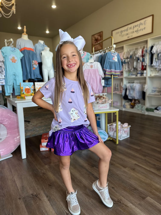 Ghost Sequin Metallic Lavender and Pink Tee
