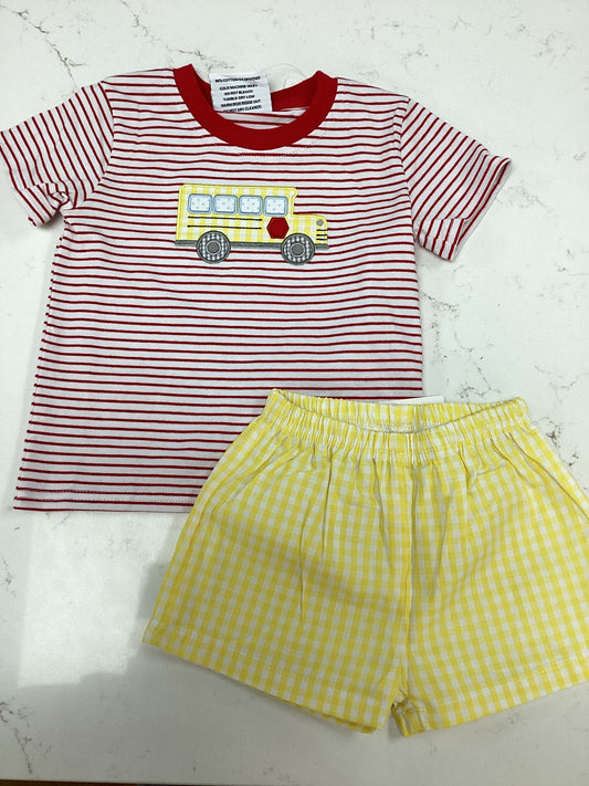 JB Red Striped School Bus Short Set