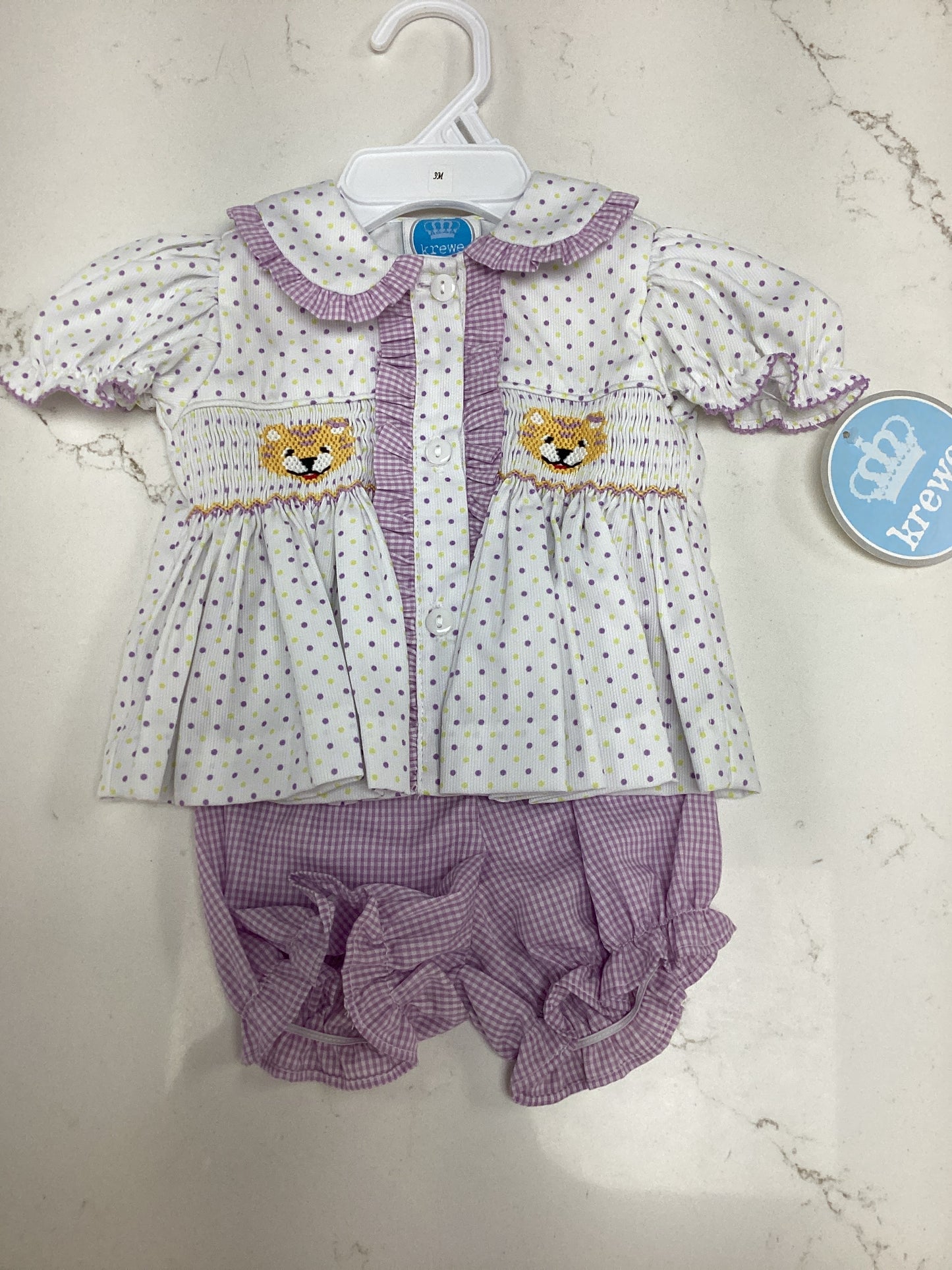Polka Dot Smocked Tigers Bloomer Set