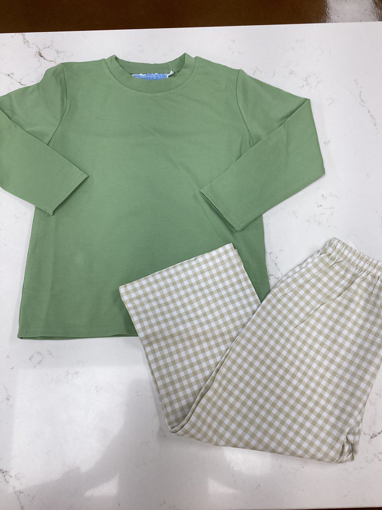 TS Green & Tan Gingham Pant Set