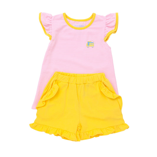 School Bus Ruffle Short Set