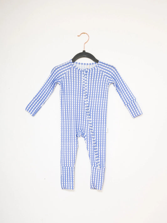 Blue Gingham Sleep Romper