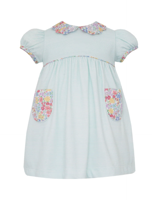 Aqua Knit Stripe Floral Dress