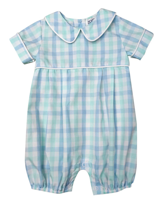 Blue Plaid Boys Bubble Romper