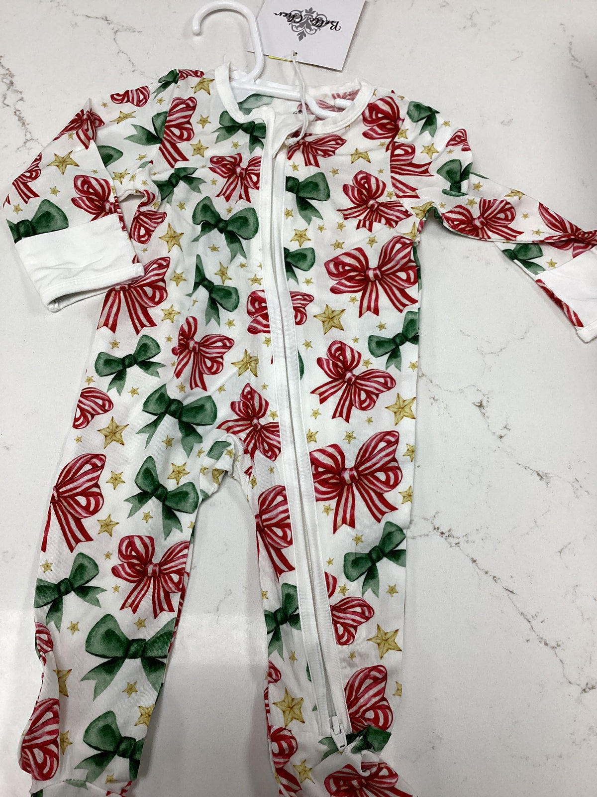 Belle Cher Christmas Bow Onesie