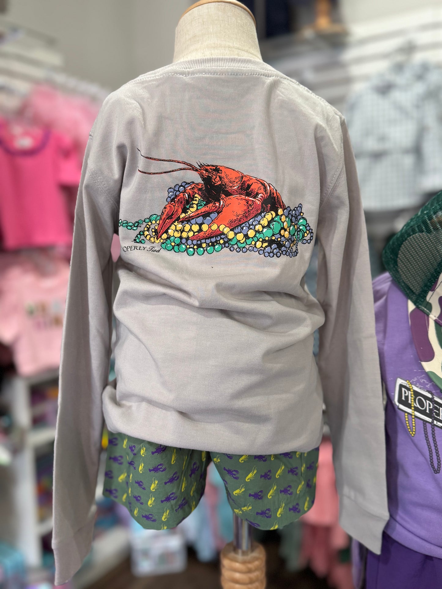 PP Mardi Gras Crawfish Beads LS Tee