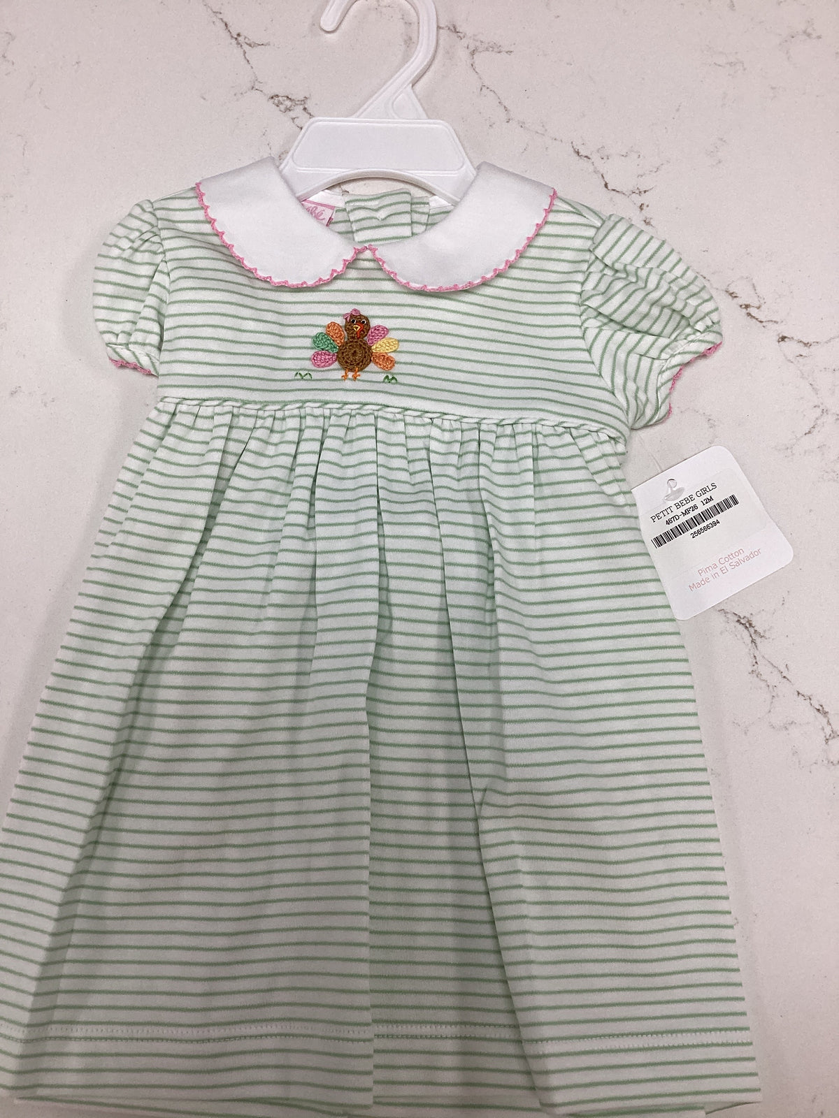 Petit Bebe Girls Green Stripped Turkey