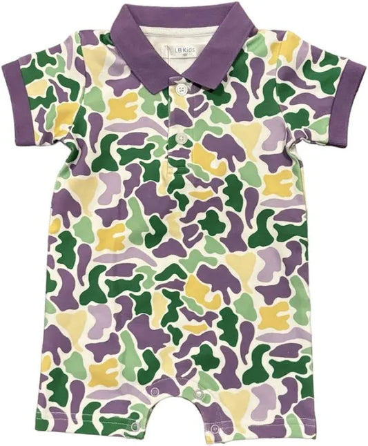 LB Kids Mardi Gras Camo Romper