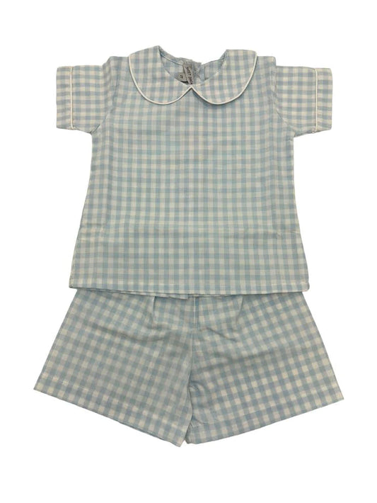 Light Blue Gingham 2 piece Shorts Set