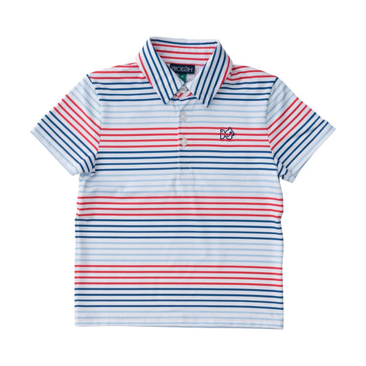 BOYS SHORT SLEEVE PRO PERFORMANCE POLO IN AMERICANA STRIPE