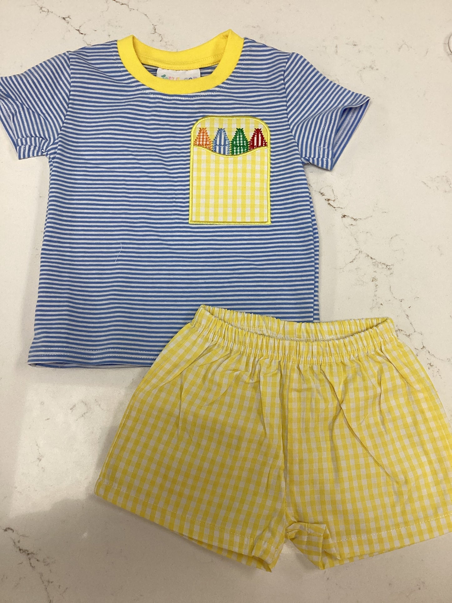 JB Blue Striped Crayon Short Set