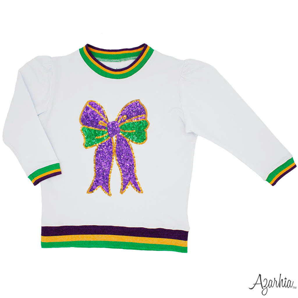 Mardi Gras Sequin Bow LS Tee