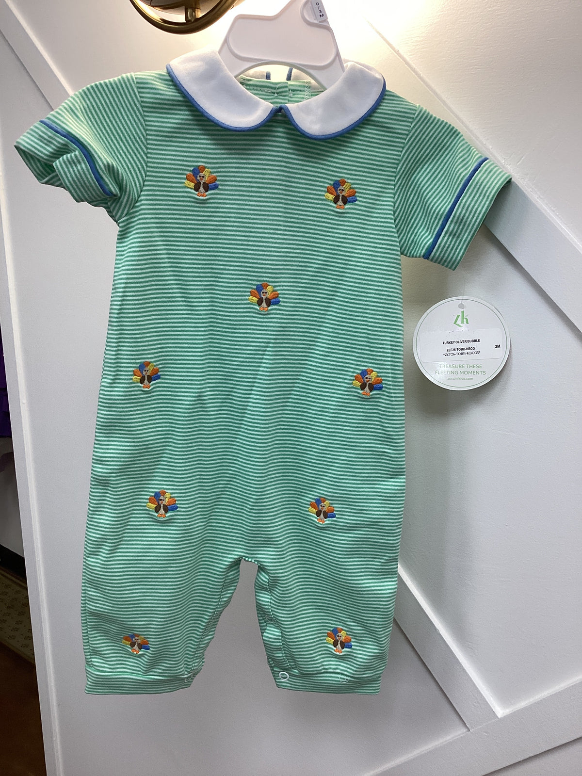 ZK Green Striped Turkey Romper Boys