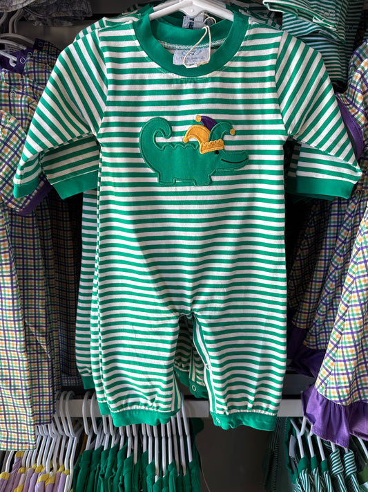 Mardi Gras Alligator Stripe Romper