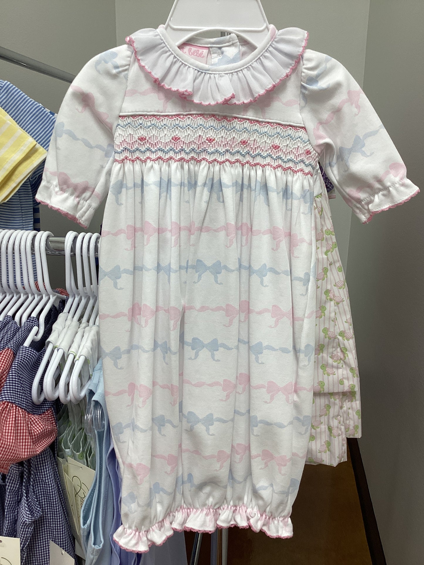 Petit BeBe Bow Smocked Gown