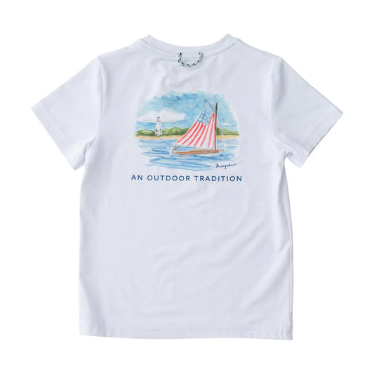 KIDS PRO PERFORMANCE SHORT SLEEVE FISHING T-SHIRT IN BRIGHT WHITE AMERICAN FLAG