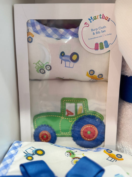 Tractor Burp and Bib Box Set