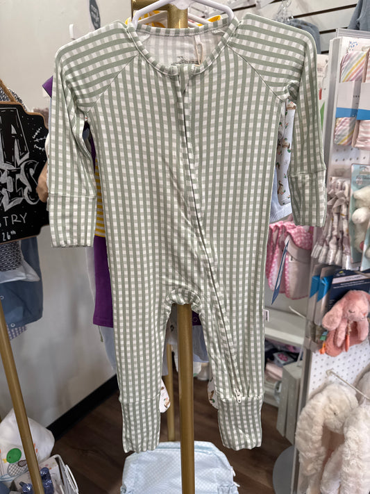 Sage Green Gingham Sleep Romper