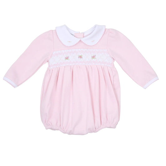 FREYA & FINN SMOCKED LONG SLEEVE BUBBLE - PINK