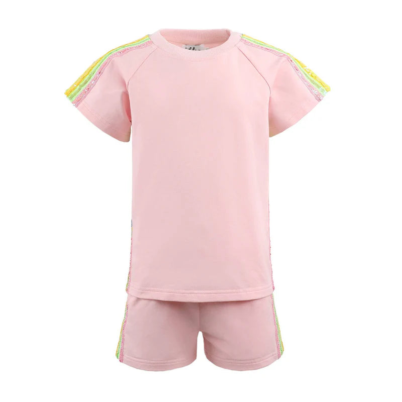 PINK RAINBOW STRIPE SHORT SET