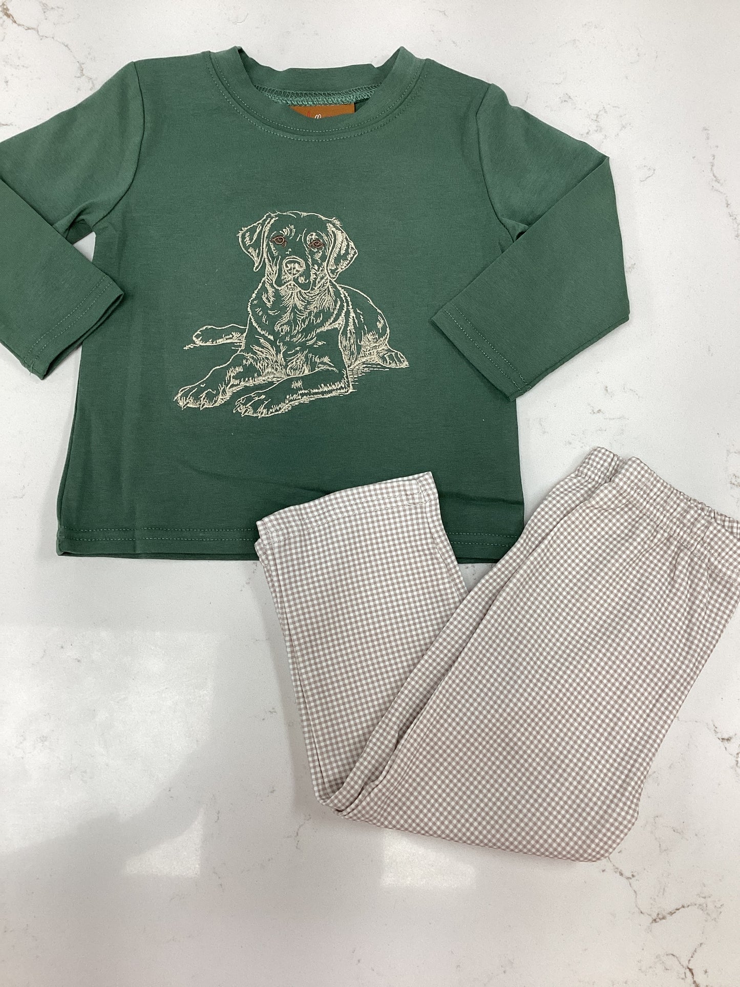MJ Gingham Green Dog Pant Set