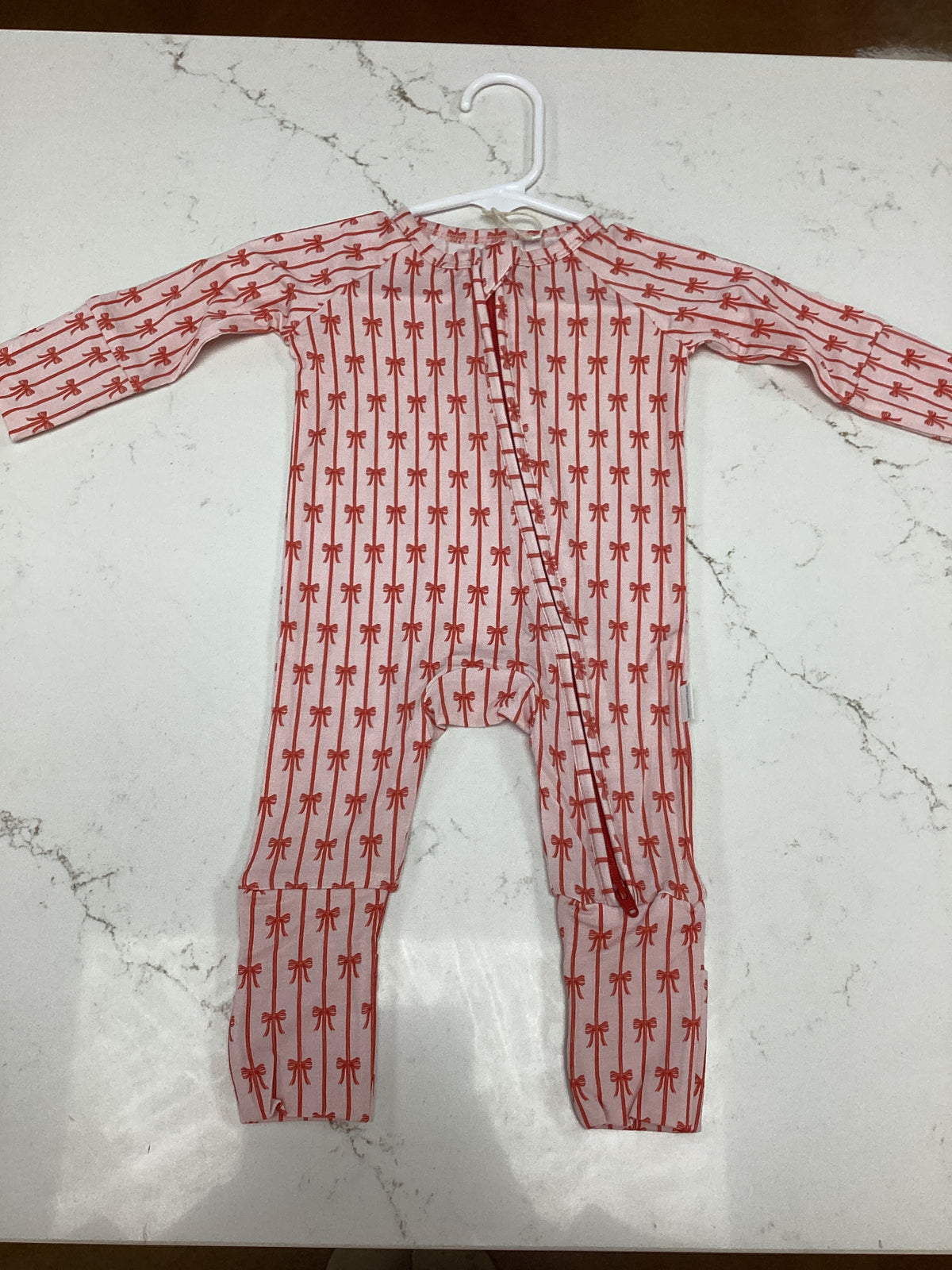 Pink Bow Print Zip-Up Pajamas